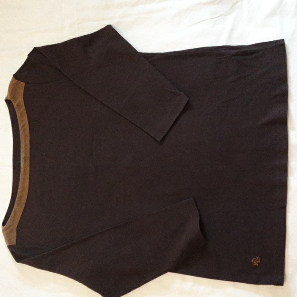 LRL TOP WITH FAUX SUEDE TRIM